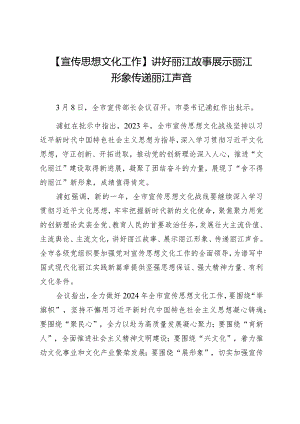 【宣传思想文化工作】讲好丽江故事展示丽江形象传递丽江声音.docx