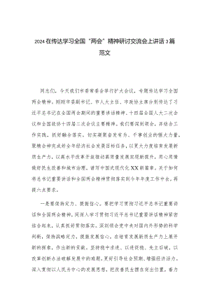 2024在传达学习全国“两会”精神研讨交流会上讲话3篇范文.docx