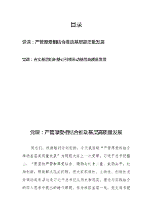 党课：严管厚爱相结合推动基层高质量发展+党课：夯实基层组织基础引领带动基层高质量发展.docx