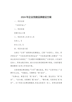 2024年企业党建品牌建设方案&区级机关工委在2024年全市机关党建工作高质量发展部署会上的交流发言.docx
