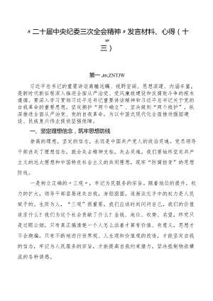 “二十届中央纪委三次全会精神”发言材料、心得（十篇）.docx