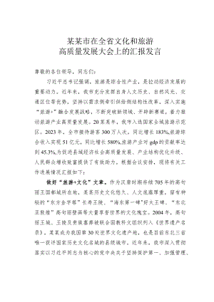某某市在全省文化和旅游高质量发展大会上的汇报发言.docx