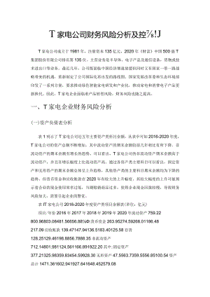 T家电公司财务风险分析及控制.docx