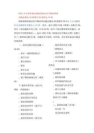 2024年全国普通话水平测试新版纲要普通话水平测试用话题50个例文120篇话题例文二（与例文一不同）新版纲要普通话水平测试用话题内容举例总数.docx