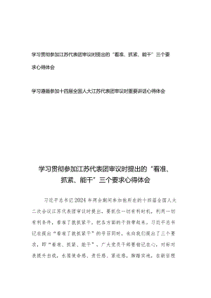 学习贯彻参加江苏代表团审议时提出的“看准、抓紧、能干”三个要求心得体会+学习遵循参加十四届全国人大江苏代表团审议时重要讲话心得体会.docx