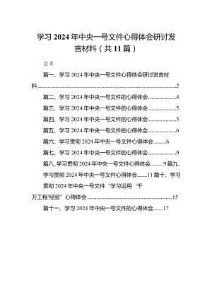 （11篇）学习2024年中央一号文件心得体会研讨发言材料范文.docx