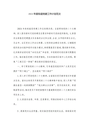 2024年度街道党建工作计划范文.docx