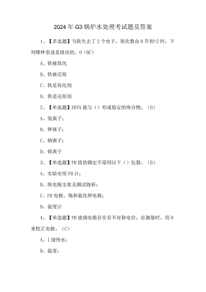 2024年G3锅炉水处理考试题及答案.docx