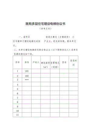 既有多层住宅增设电梯协议书（参考文本）.docx