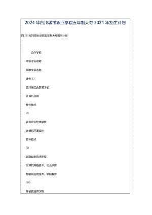 2024年四川城市职业学院五年制大专2024年招生计划.docx