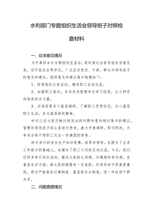 水利部门专题组织生活会领导班子对照检查【】.docx