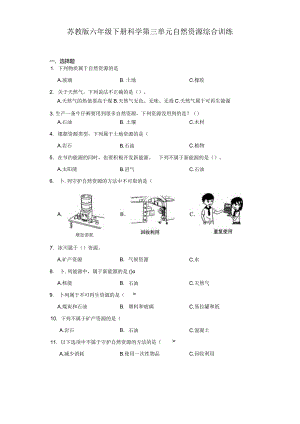 苏教版六年级下册科学第三单元自然资源综合训练.docx