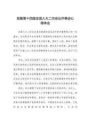 观看2024年第十四届全国人大二次会议开幕会心得体会范文48篇.docx