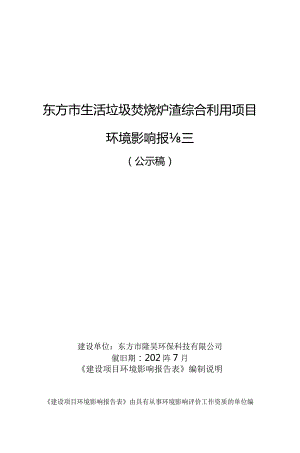 东方市生活垃圾焚烧炉渣综合利用项目环评报告.docx