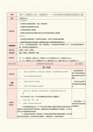 《大学生心理健康教育》教案第12章摆正心态砥砺前行——大学生职业生涯规划和就业心理.docx