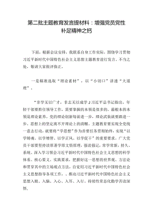 第二批主题教育发言提材料：增强党员党性补足精神之钙.docx