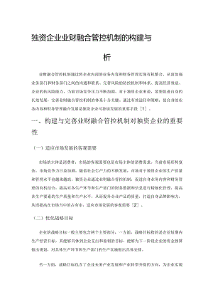 独资企业业财融合管控机制的构建与完善策略分析.docx