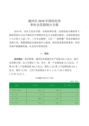 通州区2018年国民经济和社会发展统计公报.docx