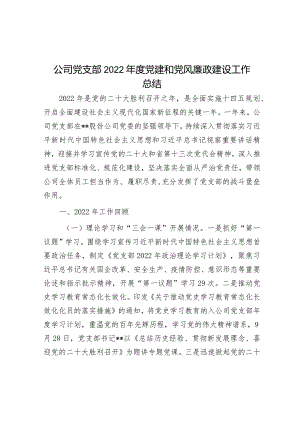 公司党支部2022年度党建和党风廉政建设工作总结.docx