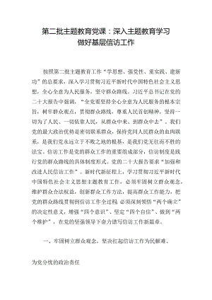 第二批主题教育党课：深入主题教育学习做好基层信访工作.docx