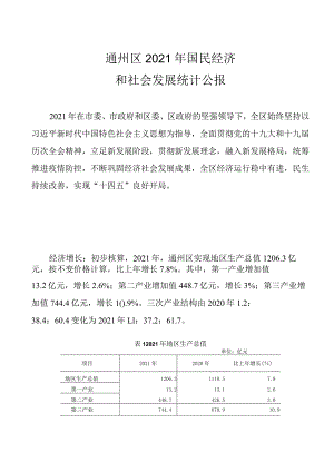 通州区2021年国民经济和社会发展统计公报.docx