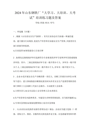 2024年山东钢铁厂“大学习、大培训、大考试”培训练习题及答案.docx