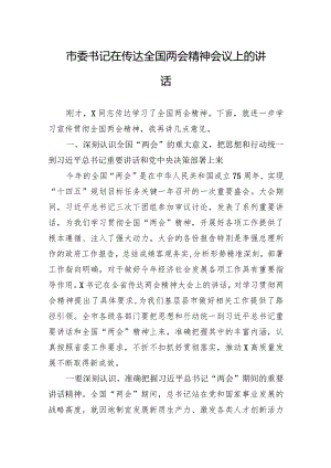 2024年市委书记在传达全国两会精神会议上的讲话.docx