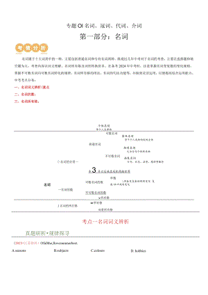 专题01名词&冠词&代词&介词（讲练）（原卷版）.docx