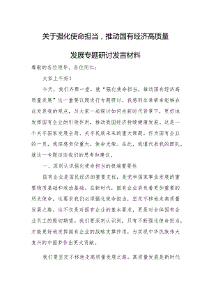 关于强化使命担当推动国有经济高质量发展专题研讨发言材料.docx