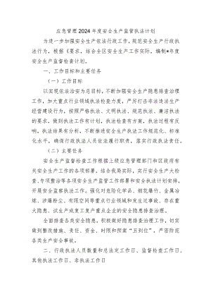 应急管理2024年度安全生产监管执法计划.docx