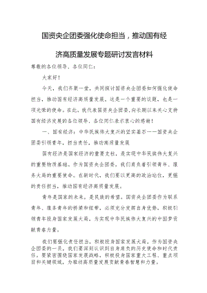 国资央企团委强化使命担当推动国有经济高质量发展专题研讨发言材料.docx