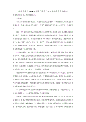 在传达学习2024年全国“两会”精神干部大会上的讲话二.docx