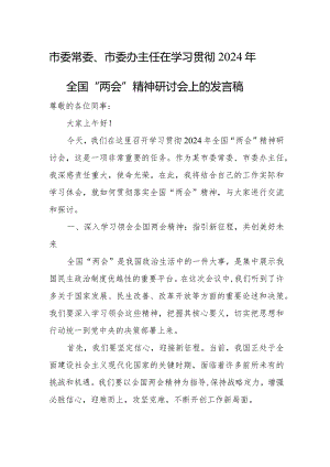 市委常委、市委办主任在学习贯彻2024年全国“两会”精神研讨会上的发言稿.docx