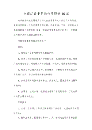 电商运营主要岗位及职责10篇.docx