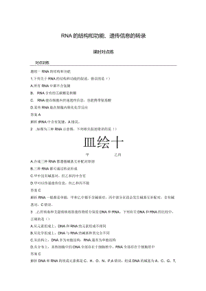 2023-2024学年人教版必修二RNA的结构和功能、遗传信息的转录作业.docx