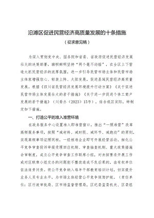 《沿滩区促进民营经济高质量发展的十条措施（征求意见稿）》.docx