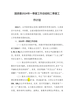 国资委2024年一季度工作总结和二季度工作计划.docx