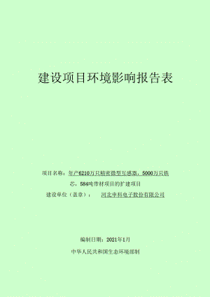 河北申科电子股份有限公司年产6210万只精密微型互感器5000万只铁芯584吨带材项目的扩建项目环境影响报告.docx