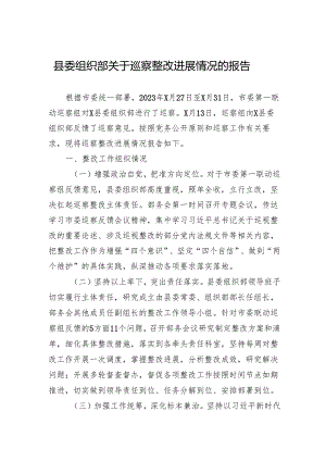 县委组织部关于巡察整改进展情况的报告.docx