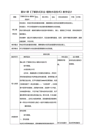 湘人版劳动实践七年级下册任务三项目2、植物水培技术 教案.docx
