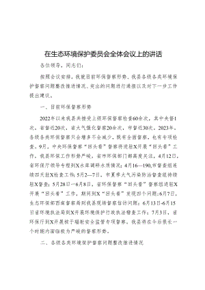 在生态环境保护委员会全体会议上的讲话&2024年市委统一战线工作领导小组会议讲话.docx