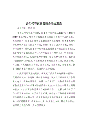 分包领导巡察反馈会表态发言&市局主要负责同志在巡察反馈会议上的主持词及表态发言.docx