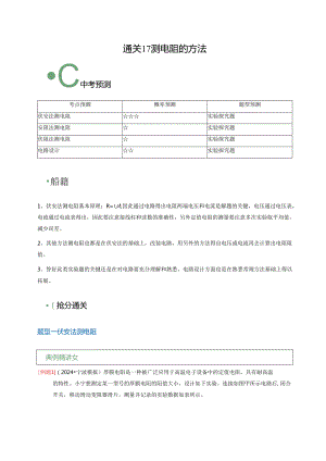 通关17 测电阻的方法（解析版）.docx