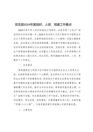 党支部2024 年度组织、人 资、党建工作要点&工作做法：系统谋划 提质赋能 锻造高素质专业化干部队伍.docx