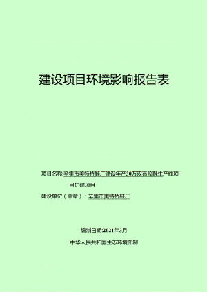 辛集市美特桥鞋厂建设年产 30 万双布胶鞋生产线项目扩建项目环境影响报告.docx