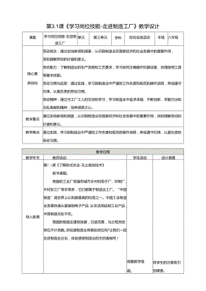 湘人版劳动实践八年级下册任务三项目1《走进制造工厂》 教案.docx