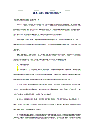 2024年项目年终质量总结.docx