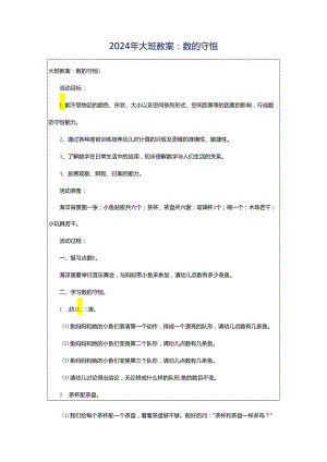 2024年大班教案：数的守恒.docx