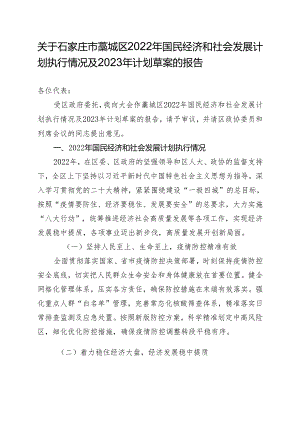 石家庄市藁城区2022年国民经济和社会发展计划执行情况及2023年计划草案的报告.docx