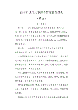 西宁市城市地下综合管廊管理条例（草案）.docx